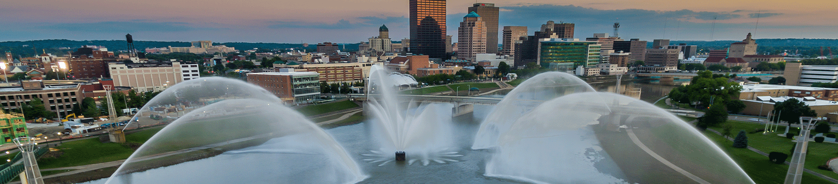 Dayton fountain and skyline